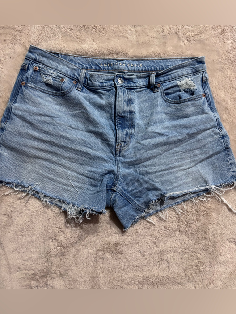 Light Blue Distressed Denim Cutoff Shorts